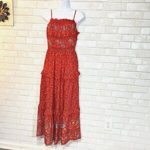 NWT Tiered‎ Maxi Dress Large Smocked Cottage Prairie Boho Country Western Resort